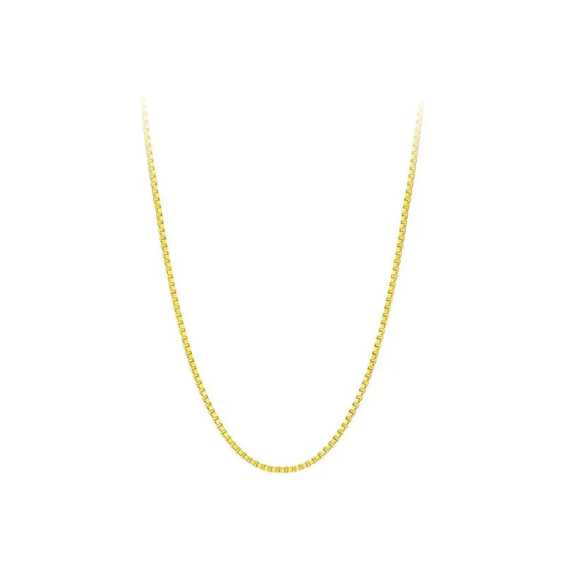 Copper box chain necklace with gold electroplating, 1mm width, 45cm length, geometric quadrilateral pendant