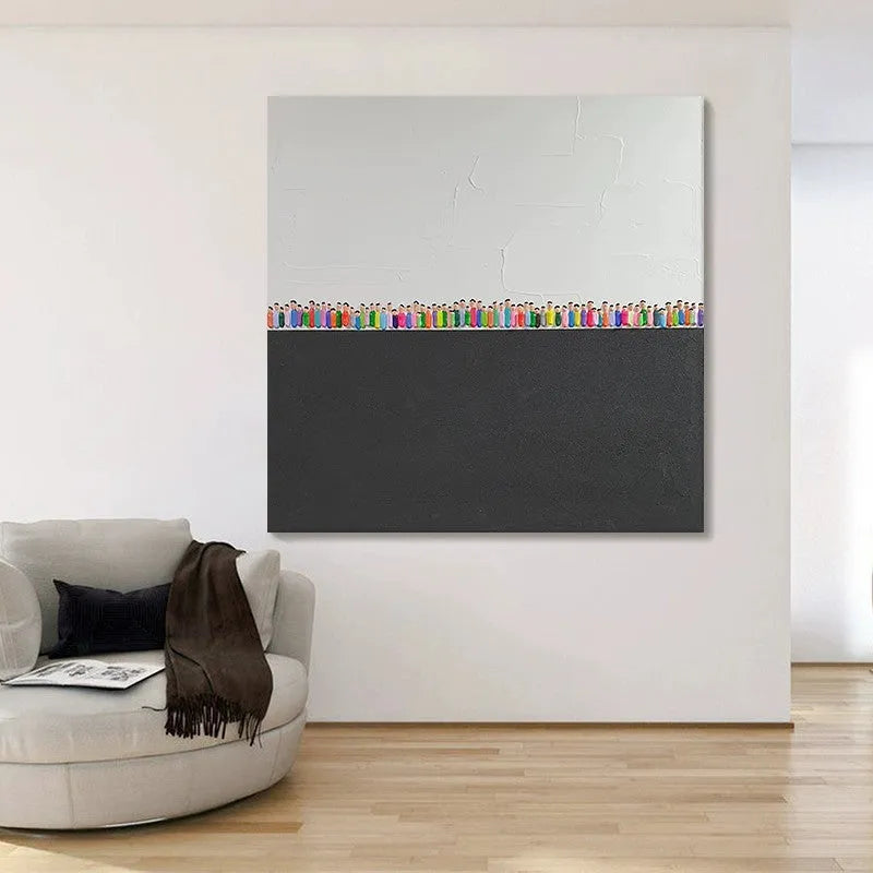 Hand painted abstract oil painting on square canvas, one panel, unframed, for modern wall decor