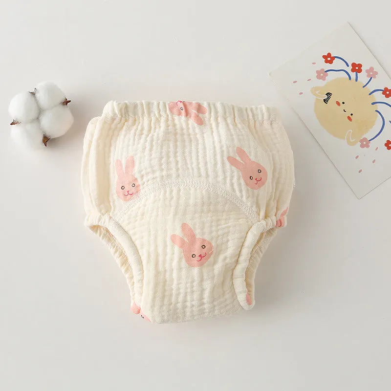 Gauze cotton baby training pants in pure cotton with waterproof layer, ring waist design