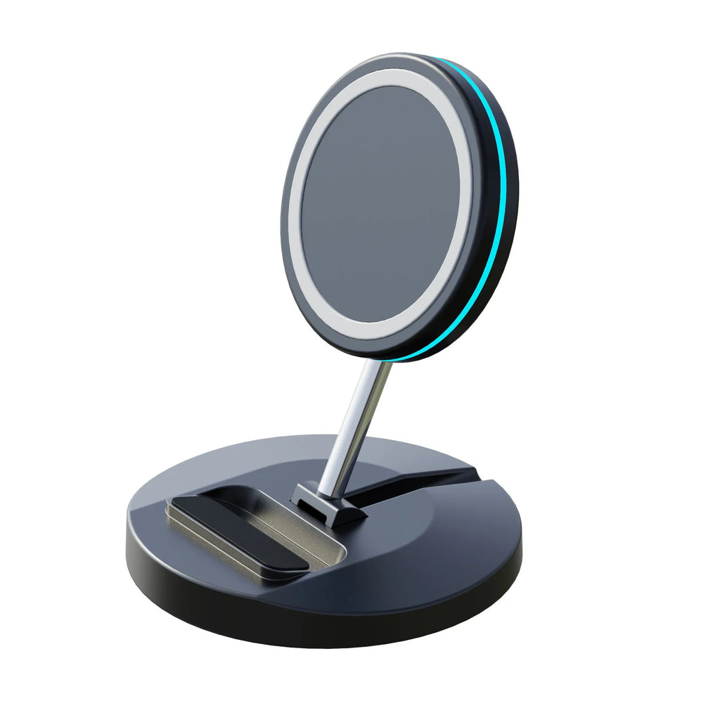 Folding magnetic wireless charging stand for iPhone 12 with MagSafe compatibility