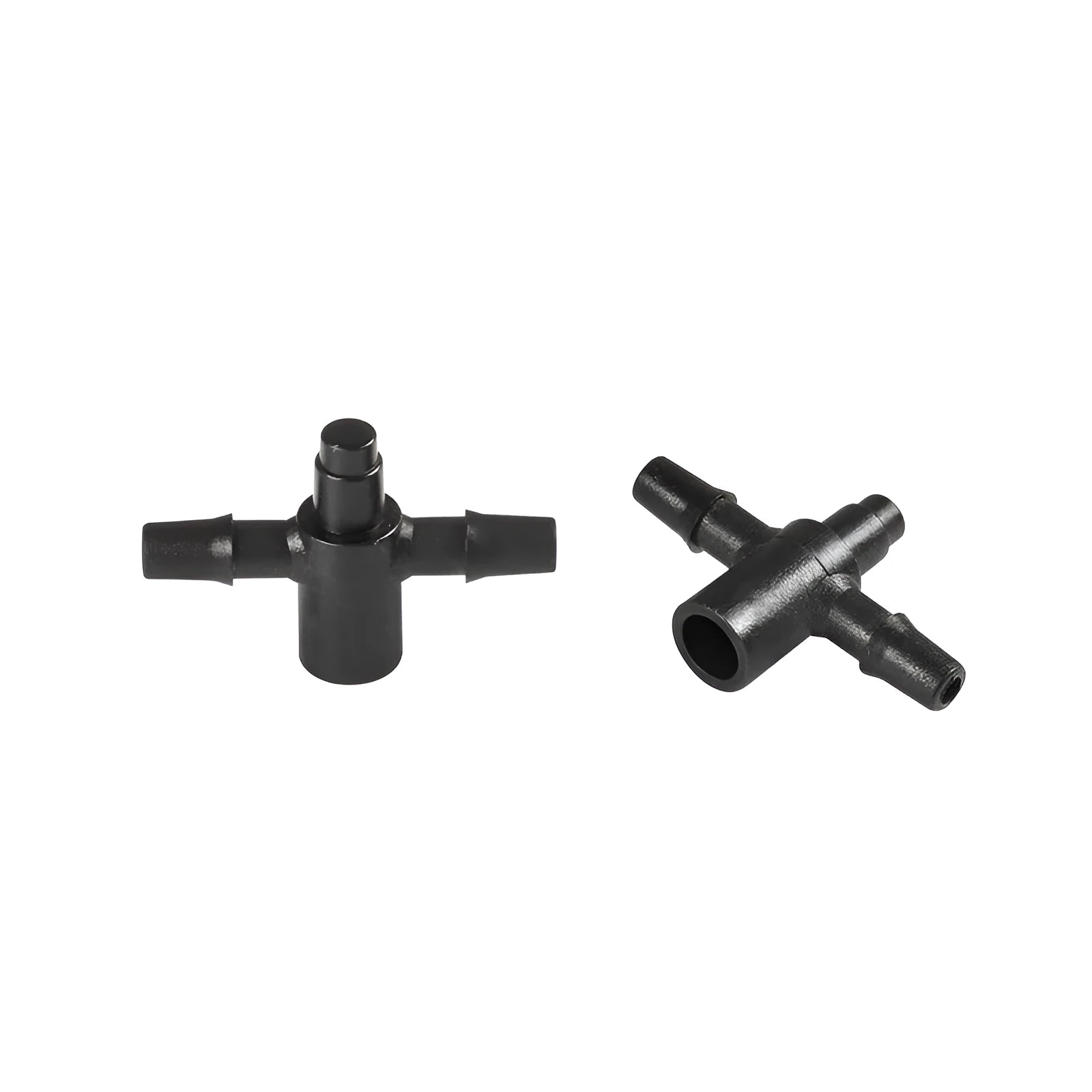 PE plastic tee water distributor connector for micro-spray irrigation systems.