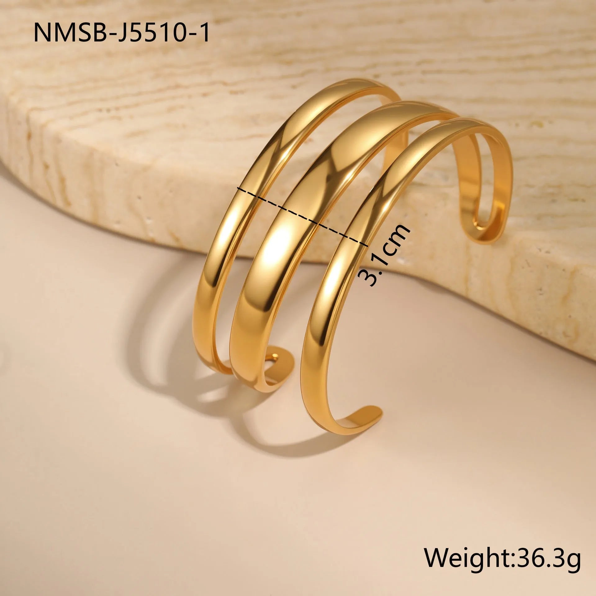 Stainless steel women's bracelet with a simple opening clasp in gold or steel colour.