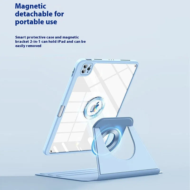 Magnetic split tablet case with pen slot and rotatable stand, PC material, mirror element, in six colours.