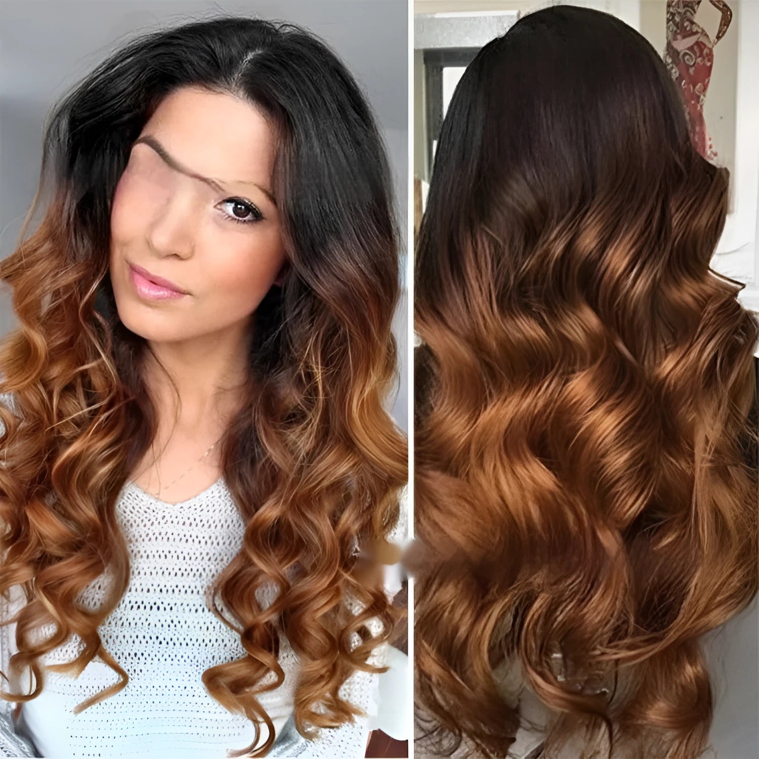 Real human hair lace front wig with a gradient cap in the Ruili style, shown in a chosen length.