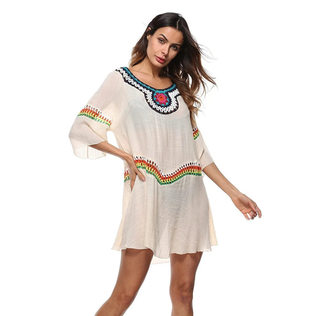 Crocheted beach cover-up clothing for women in apricot colour