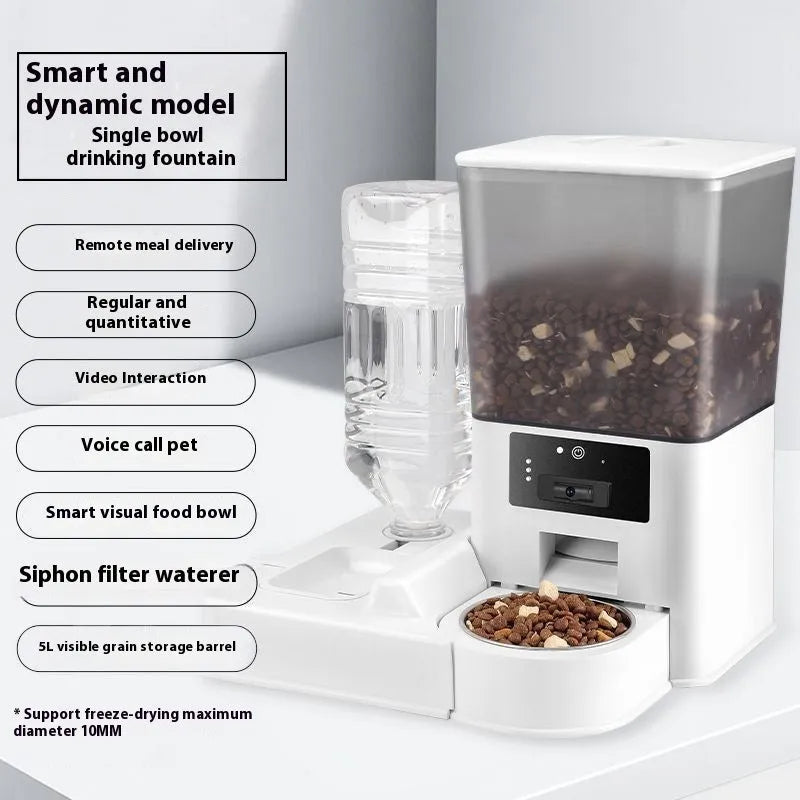 Double bowl intelligent pet feeder with 5L stainless steel bowl for dogs and cats