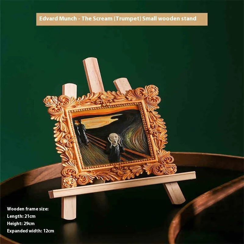 DIY oil painting kit showing epoxy pottery base, propylene pigments and brushes for creating famous art reproductions
