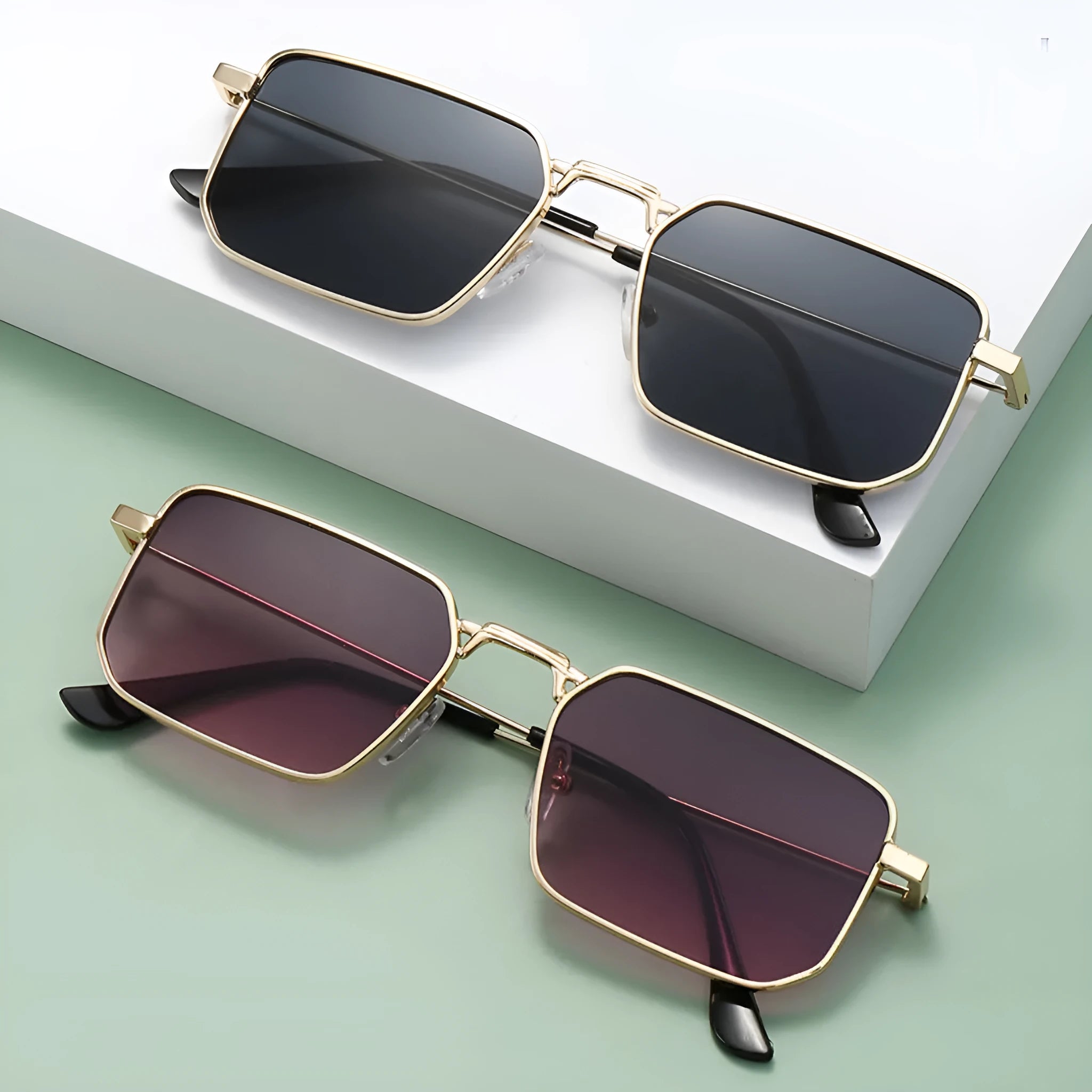 Square frame men's sunglasses with steampunk styling in multiple colour options