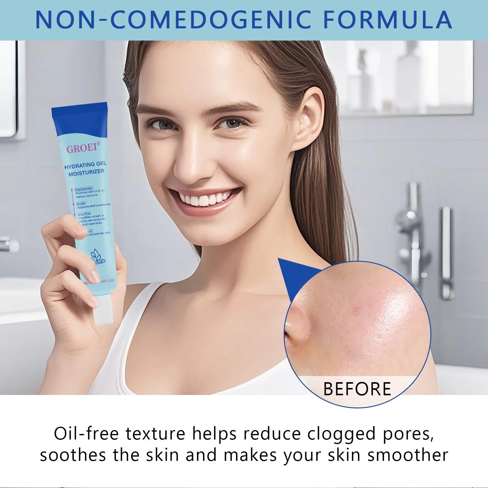 50ml moisturising facial gel with hyaluronic acid in packaging