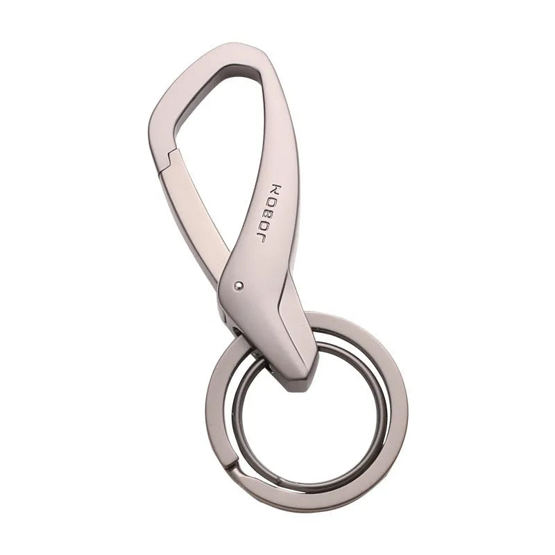 Zinc alloy car key waist hanging double ring keychain in black, chrome, or nickel colour measuring 8.3x3.5cm
