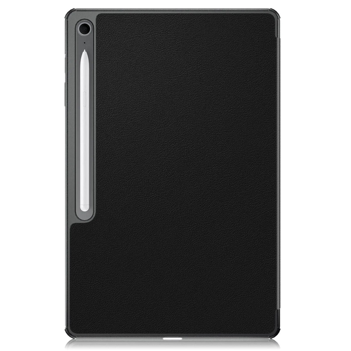 Samsung Tab S10 FE Plus 13 inch protective tablet case in black with built-in bracket stand open on a desk