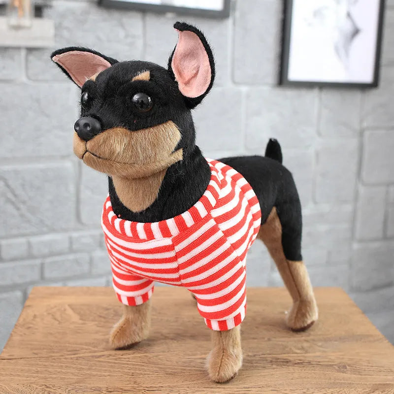 Dressing artificial dog plush toy in mink fur, bulldog style, large size 55-60cm, displayed on a surface