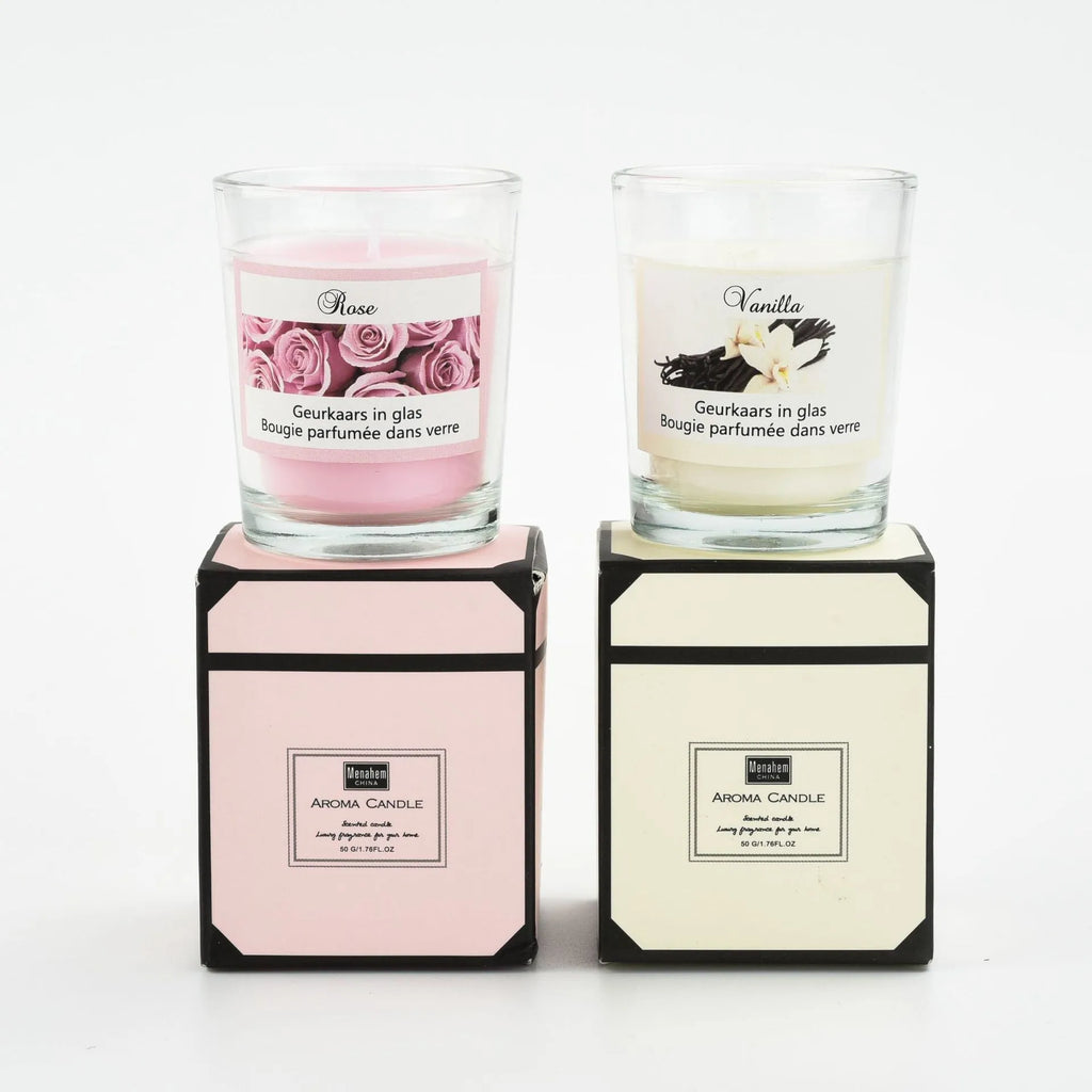 Plant wax and soy wax scented candle in a transparent glass cup, 5 x 6 cm, boxed pink or white
