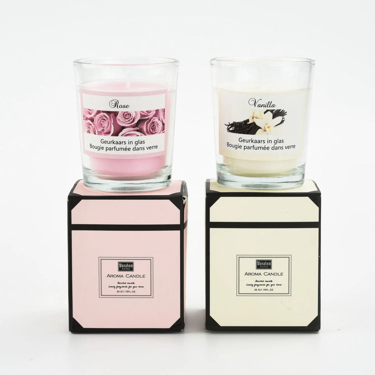 Plant wax and soy wax scented candle in a transparent glass cup, 5 x 6 cm, boxed pink or white