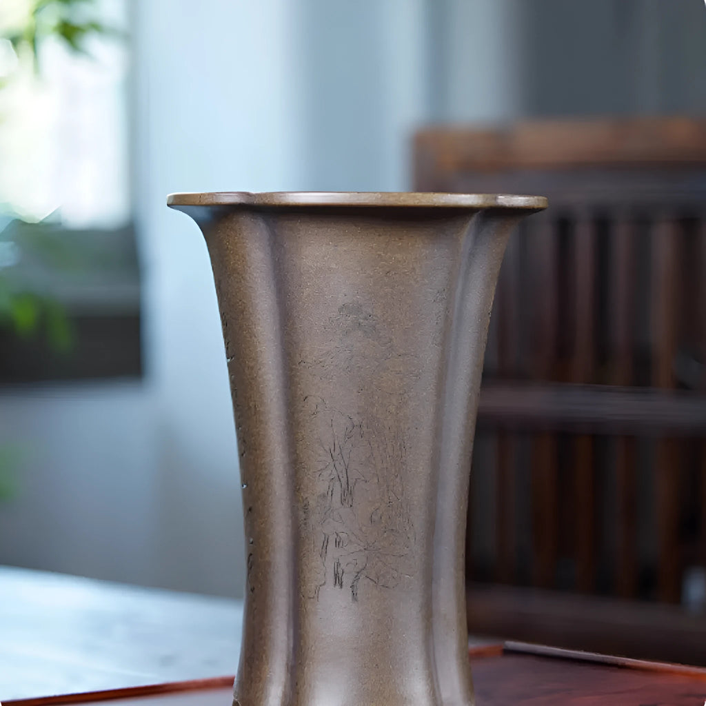 Purple clay Zisha flowerpot with sharkskin and blue veins by Kuai Duohui, Chinese style plant pot