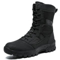 Men's black and camouflage mesh upper combat boots with totem detailing in high-top sports style