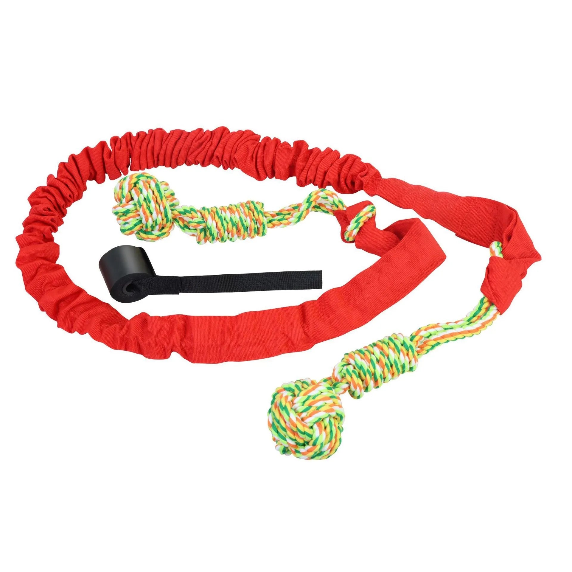 Cotton dog tug of war rope toy in black, grey, or red colours for interactive play