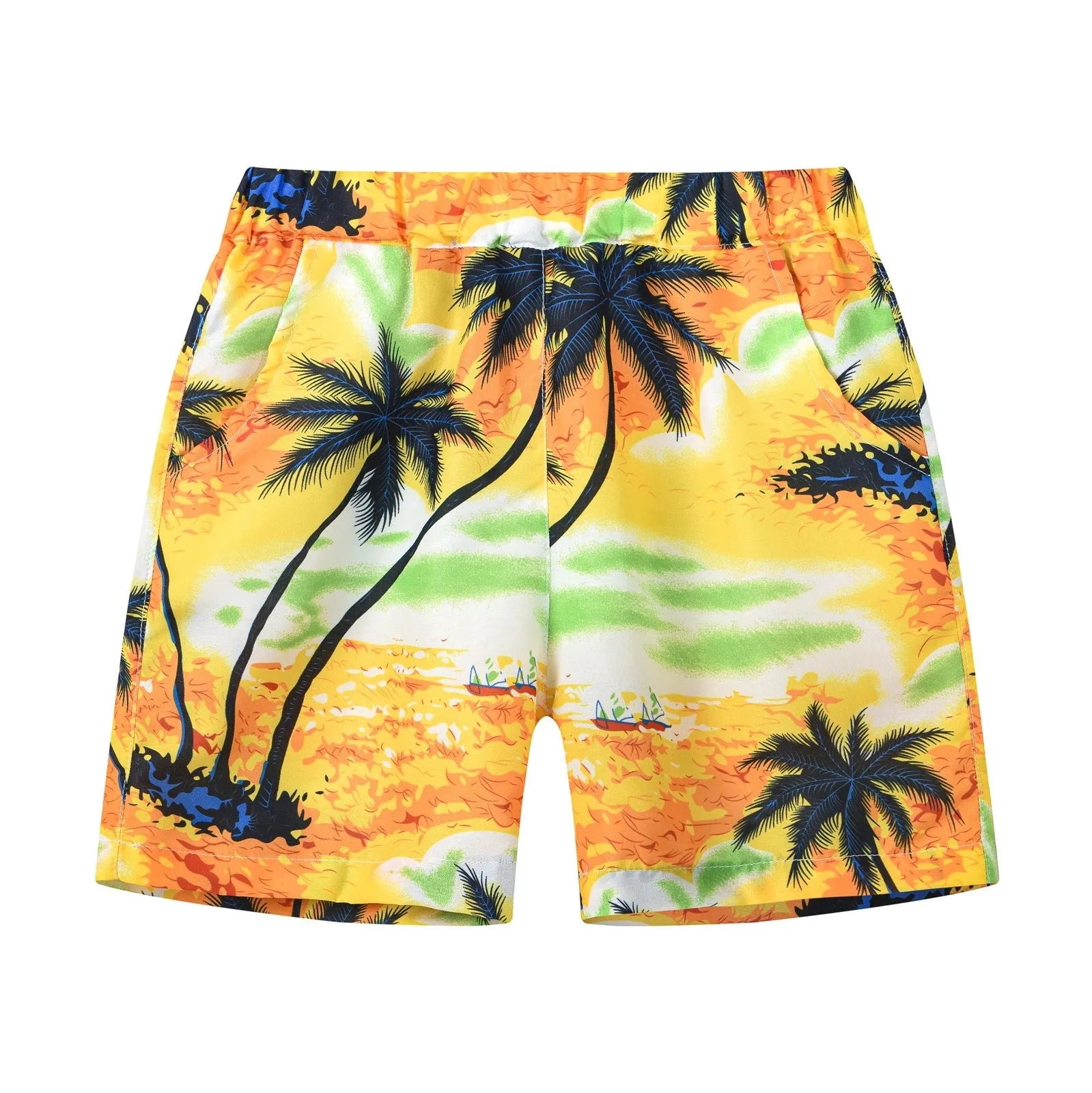 Fashion printed coconut multi-color thin beach pants for children, summer shorts with hairband belt