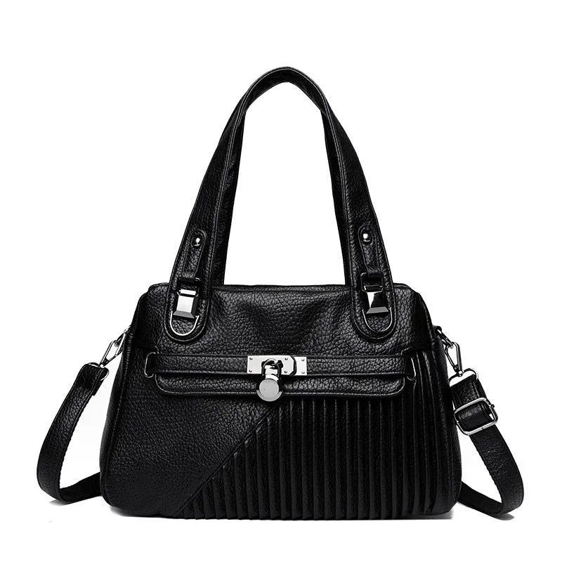 Women's PU leather shoulder crossbody bag in horizontal square shape with fold and stitching details, eight colour options