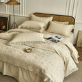 Cotton linen jacquard yarn-dyed four-piece bed sheet set in Optic Linen pattern, with quilt cover and pillowcases