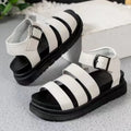 Black outdoor beach sandals with thick rubber sole and fish mouth toe holder design