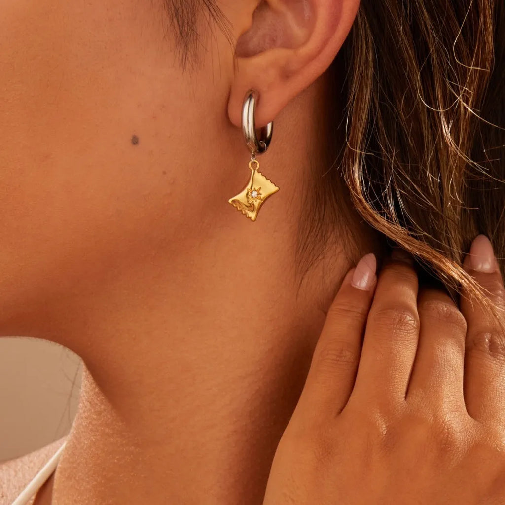 Women's stainless steel earrings with 18K gold electroplating in heart, star, and Christmas tree shapes