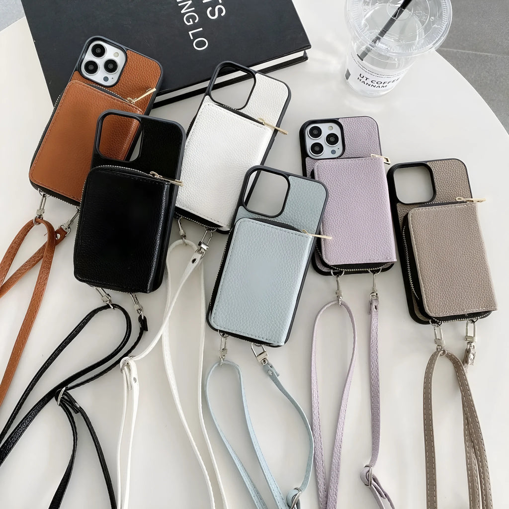 Litchi patterned iPhone protective case in PC and leather showing texture detail and available colour options