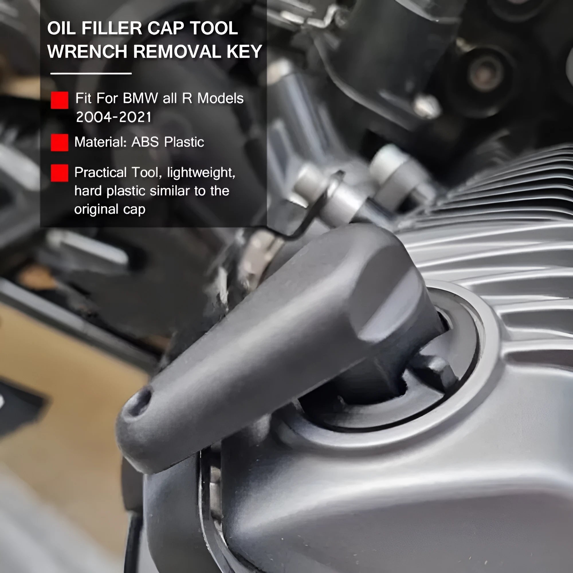 Black nylon quick release wrench for BMW motorcycle engine oil cap removal