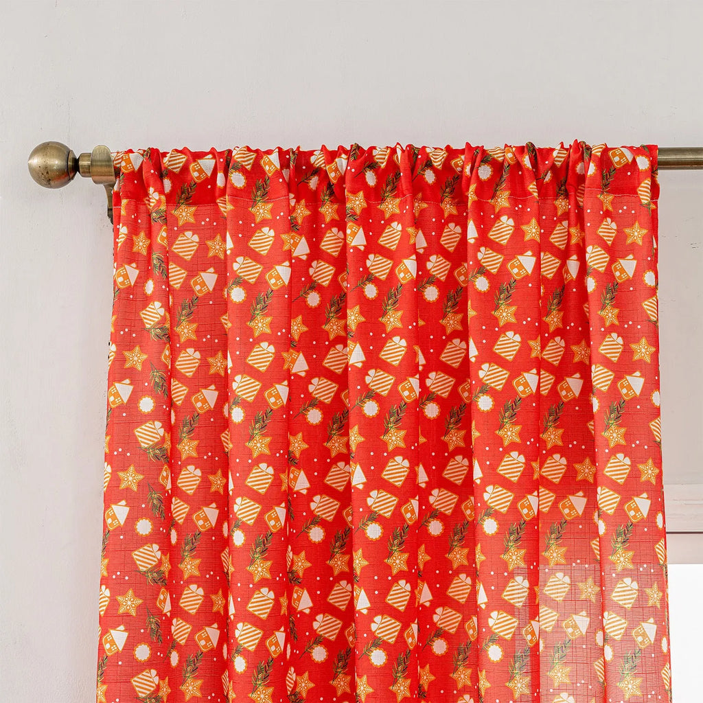 Green cloth curtain with printed cartoon snowman and angel Christmas pattern