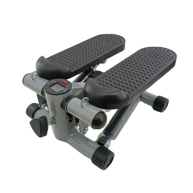 Silver grey household mini treadmill with hydraulic resistance system for waist slimming.