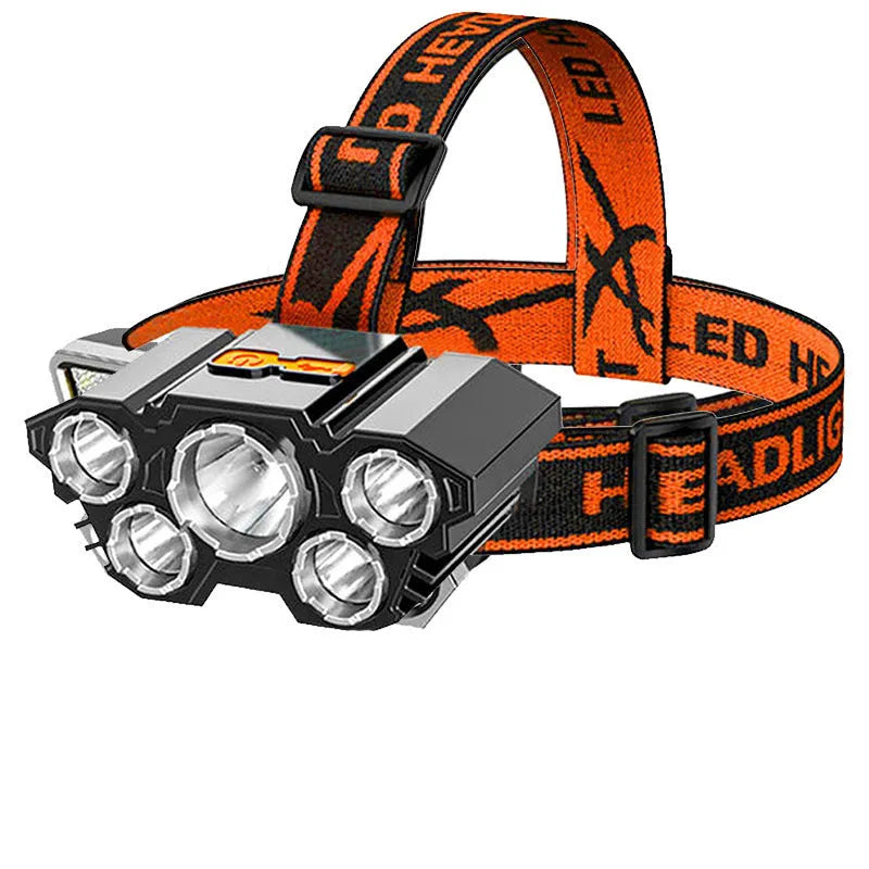 10W LED miner's headlamp with rechargeable battery, PVC construction, and included accessories