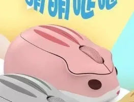 Hamster Wireless Bluetooth Mouse in three colours: yellow, pink, and gray mute options