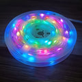 10 metre long LED light string with 100 multi-colour bulbs draped in decorative pattern