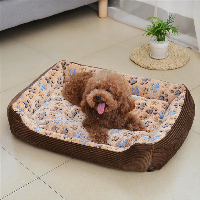 Beige plush bolster dog bed for small pets with raised sides and a removable cover.