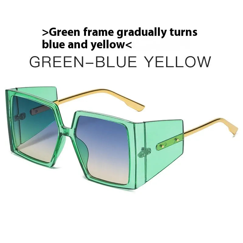 Large square frame sunglasses on a white background showing available colour options.