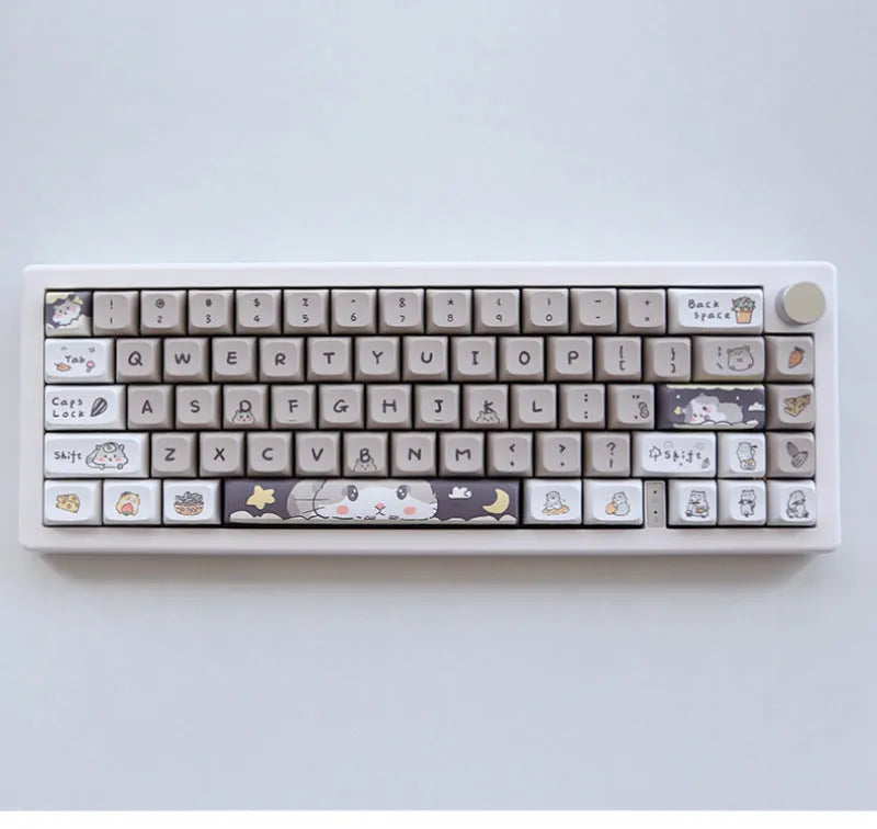 Mechanical keyboard keycap set in custard cute mouse grey design for 68 to 100 key layouts