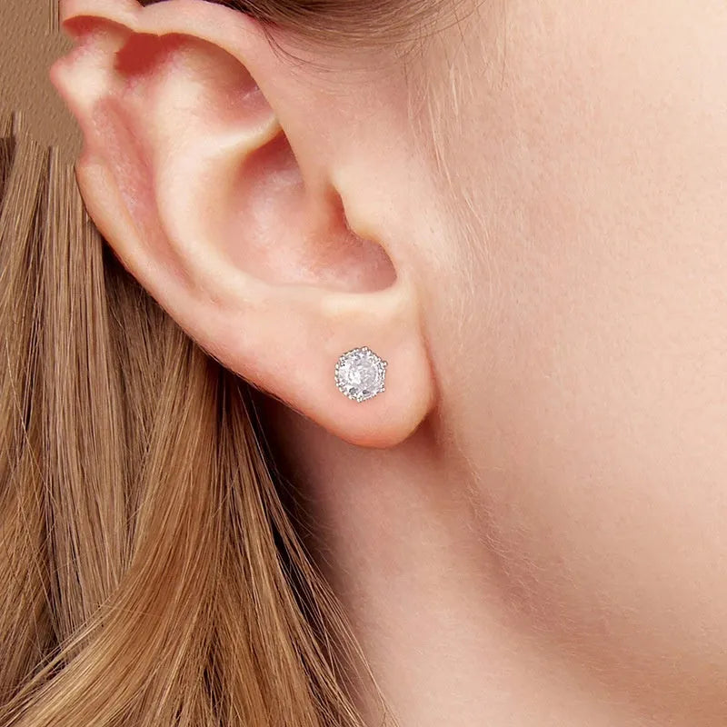 S925 sterling silver round stud earrings for women, fairy style, colour BSE1245, on plain background