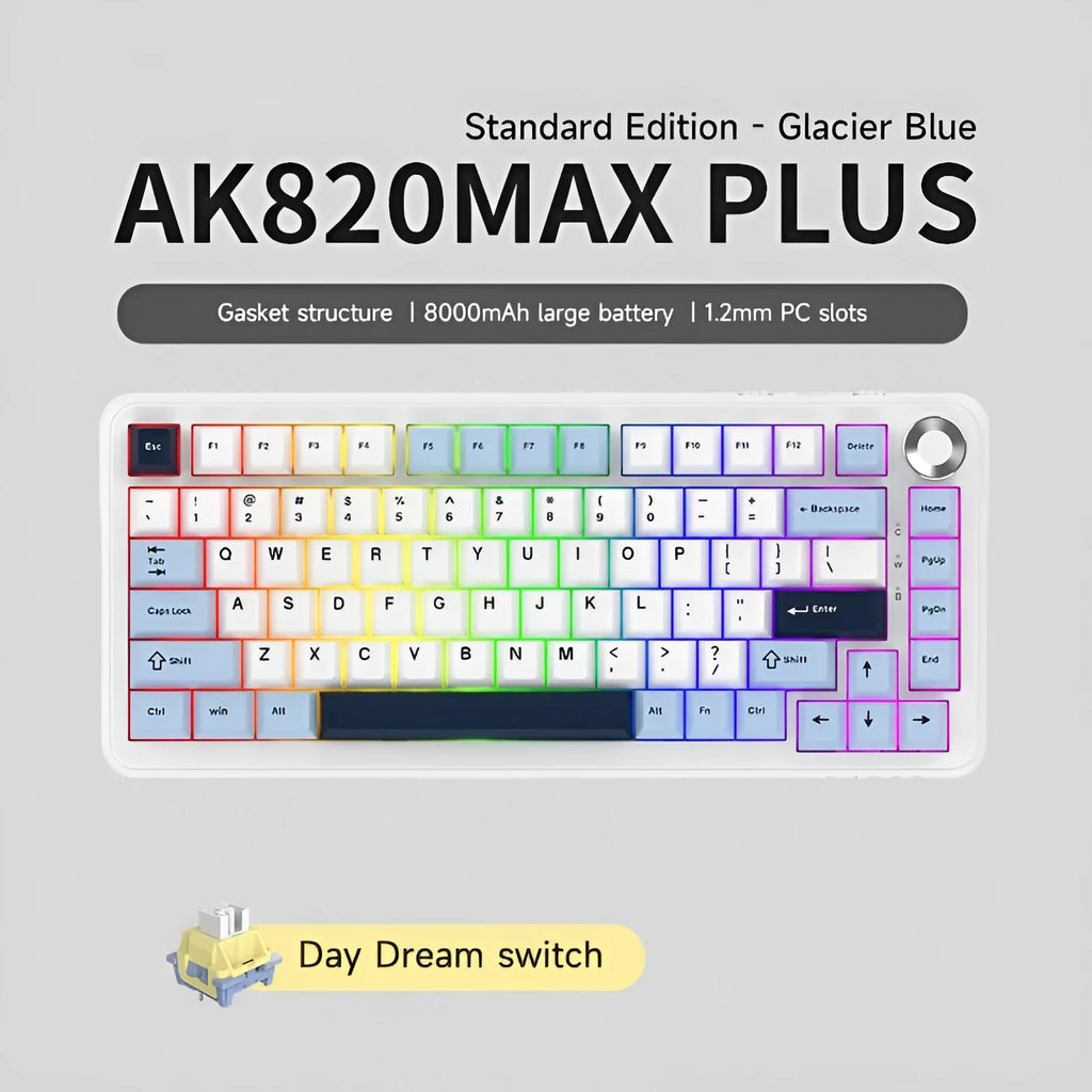 Three-mode mechanical keyboard with Black, Grey and Yellow colour scheme showing hot-swappable sockets