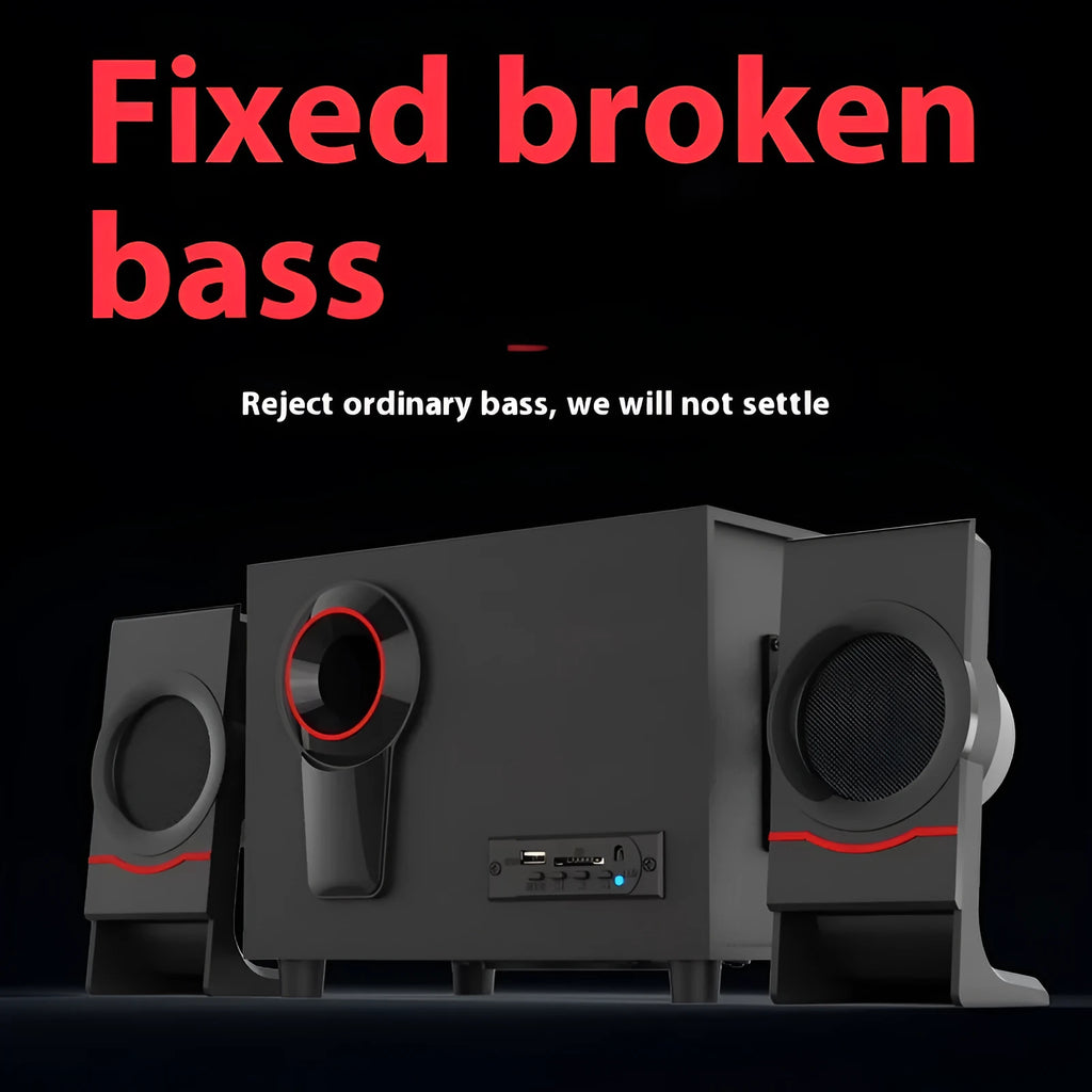 Wooden 2.1 multimedia speaker with USB power, bass boost, knob control, and Bluetooth version colour option.