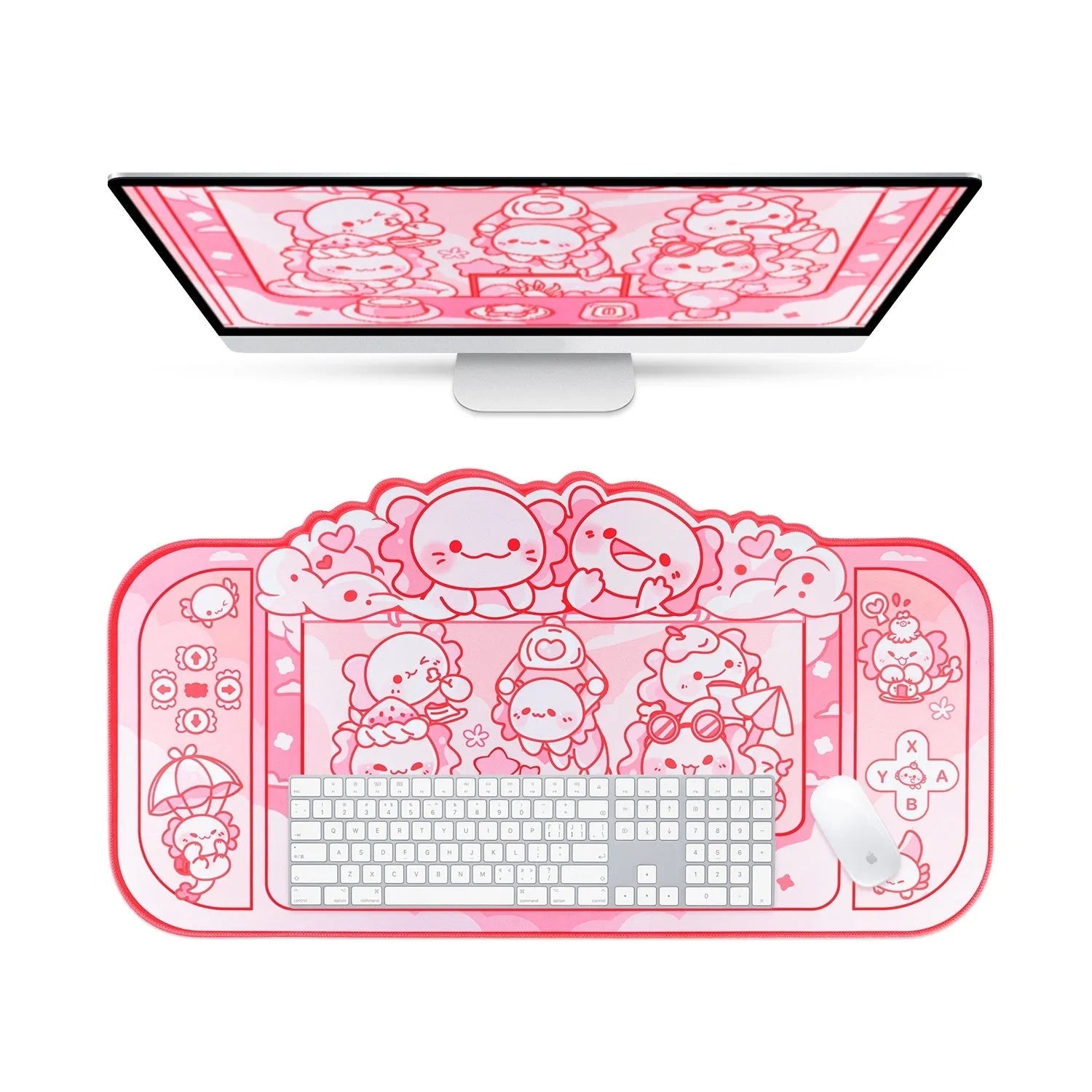 Hexagonal large mouse pad with dragon crane machine anime design, measuring 75cm by 40cm.