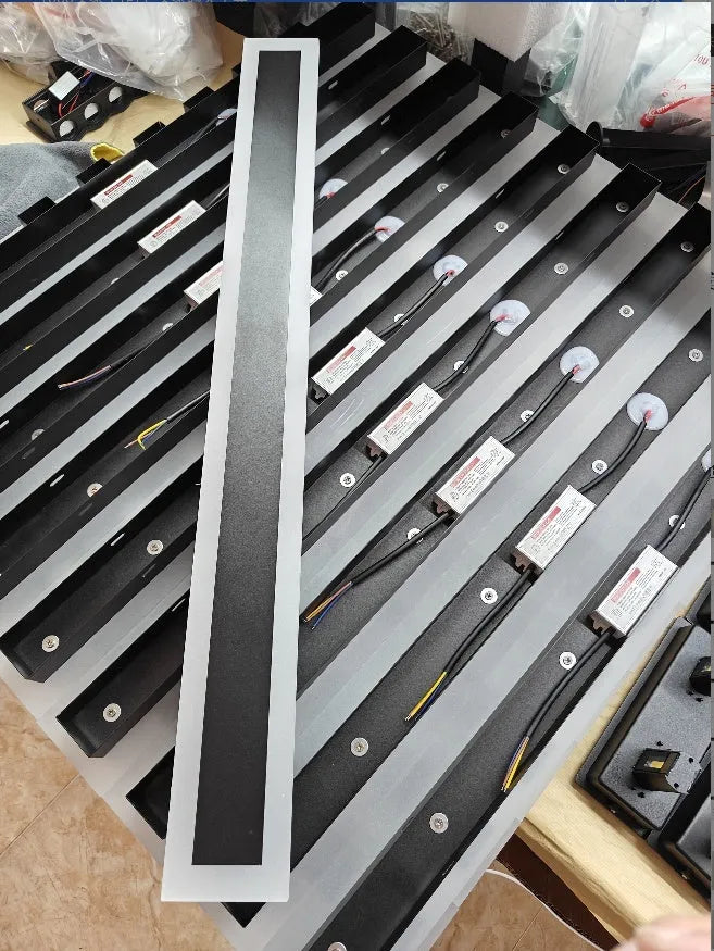 150cm straight LED wall lamp with wrought iron housing and IP65 waterproof rating for outdoor installation