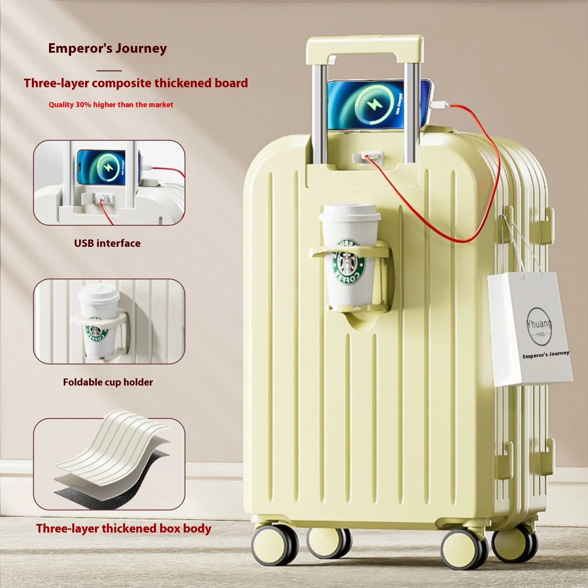 Lightweight password suitcase trolley case with striped pattern and universal wheels in multiple colours and sizes