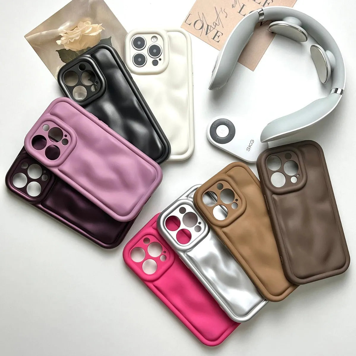Silicone phone case with meteorite pattern, electroplated finish, for iPhone 11 to 15 Pro Max in antique white, black or wine red