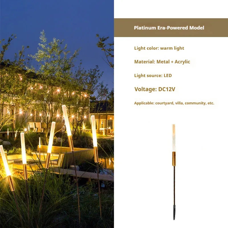 Solar outdoor LED lawn lamp in acrylic and hardware, 650mm to 1400mm models, with stainless steel wheat lamp option