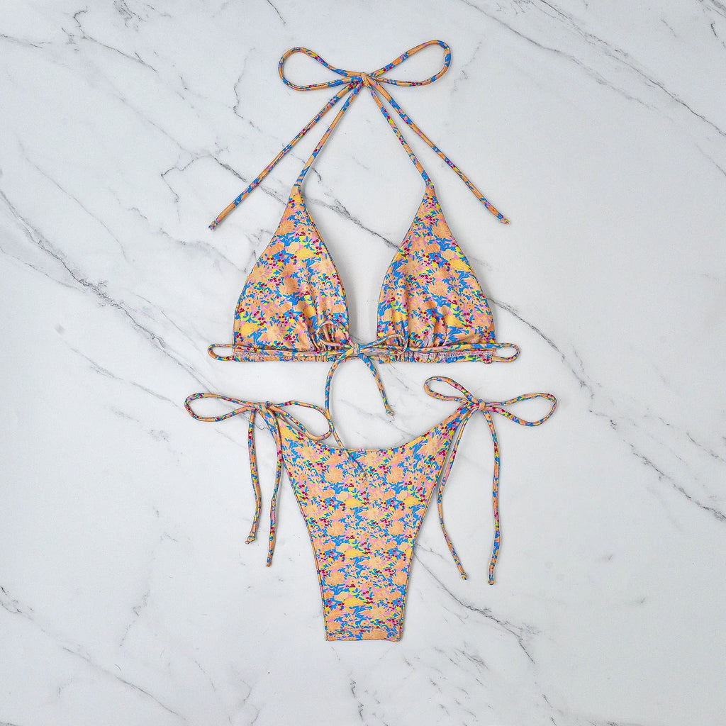Lace-up front backless bikini swimsuit in split style with European sizing