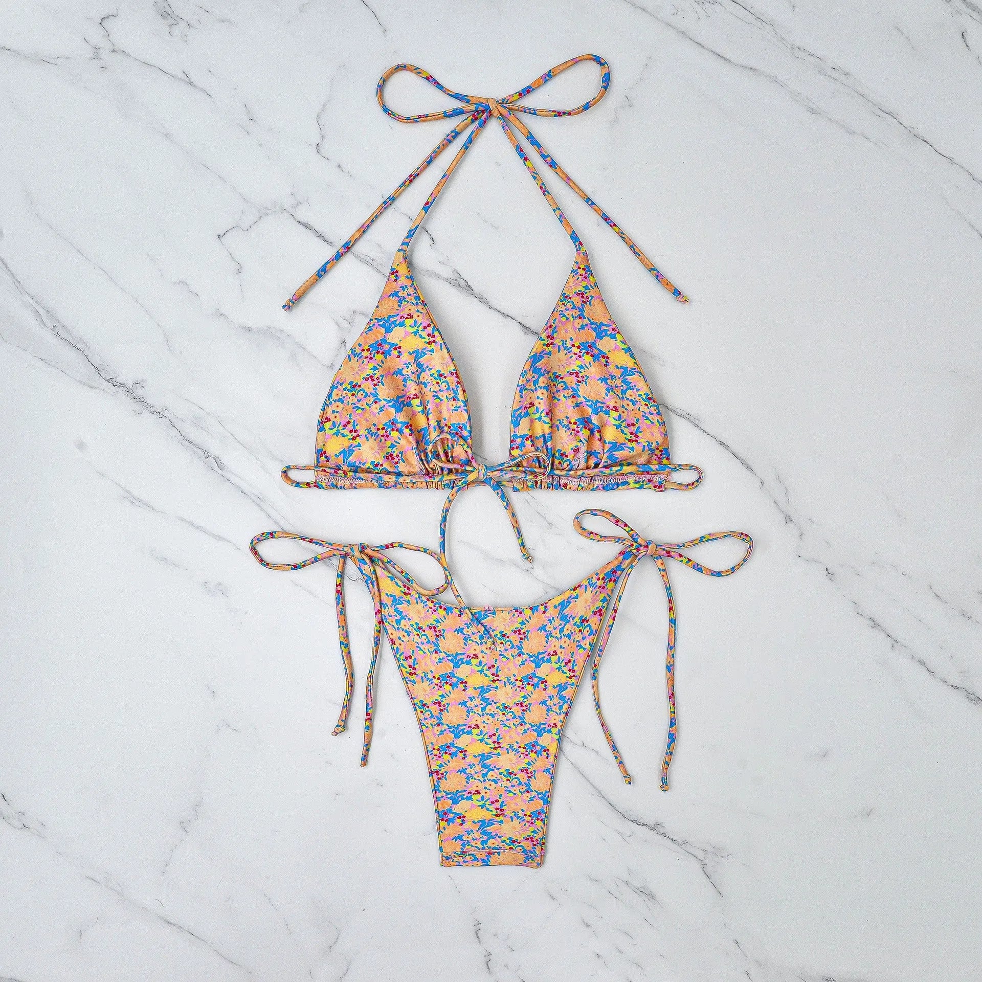Lace-up front backless bikini swimsuit in split style with European sizing