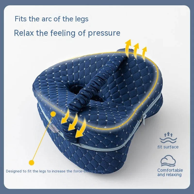 Heart-shaped memory foam leg pillow in blue colour, dimensions 25x23x13cm