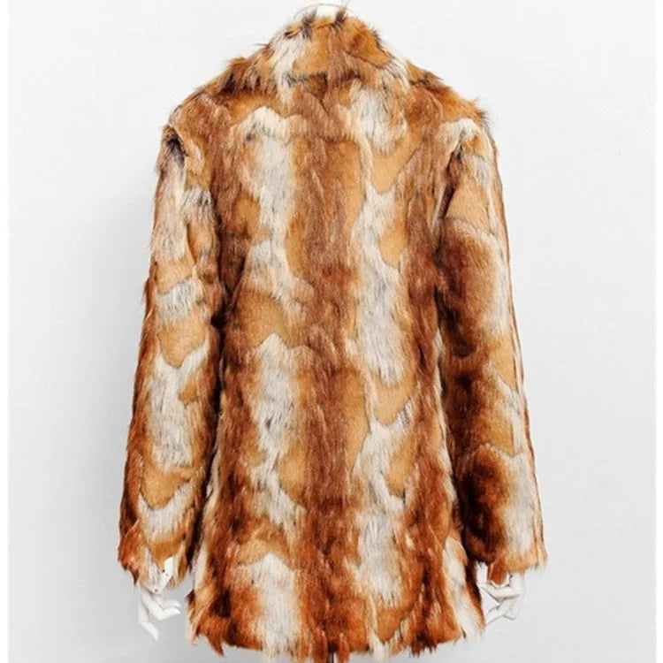 Women's slim leather jacket with a bold tiger pattern on faux fur, showing regular long sleeves.