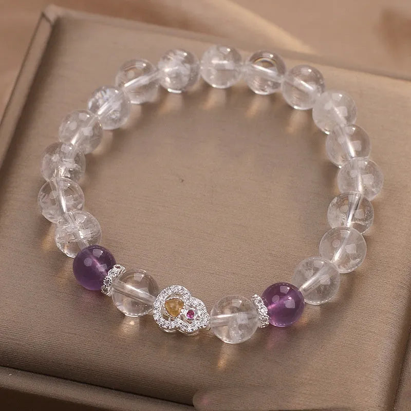 Women's natural white crystal amethyst bracelet, transparent crystal original design, single bracelet