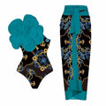 Women's one-piece swimsuit with matching wrap skirt in polyester fabric
